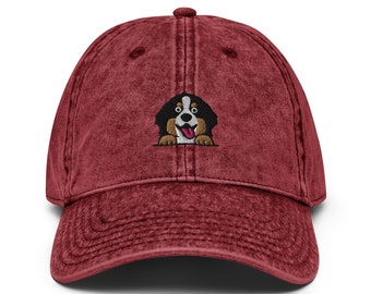 Bernese Mountain Dog Baseball Hat, Bernese Mountain Cap Owner Gift, Pet Lover Gift, Dog Mom Hat, Embroidered unisex Vintage Cotton Twill Cap
