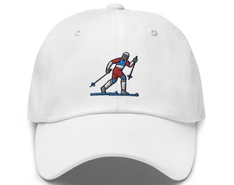 Men Dad Hat, Ski Lover Gift, Skiing Design Hat, Baseball Hat, Hat with Skier, Freestyle Skiing Hat, Embroidered Dad Cap, Ski Graphic Dad Hat