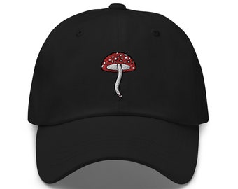 Mushroom Embroidered Dad Hat, Mushroom Hat, fungi Cap, Kawaii Design, Kawaii Gift Hat, Handmade Unisex Baseball Cap Gift - Multiple Colors