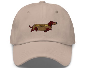 Funny Dachshund Hot Dog Embroidery Baseball Dad Hat,Hot Dog Baseball Cap,Dog Gifts Hats,Hot Dog Embroidery Dad Hat,Embroidered Dachshund Hat