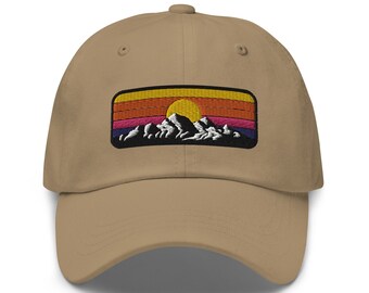 Embroidered Mountain Sunset Dad Hat: Retro Outdoor Cap