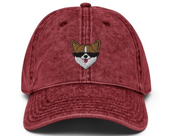 Embroidered Corgi Dad Cap: Funny Vintage Cotton Twill Hat