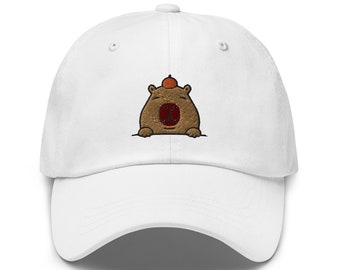 Capybara Peeking With Orange Embroidered Dad Hat, Cute Gift for Capybara Lover, Funny Capybara Hat, Handmade Adjustable Unisex Baseball Cap