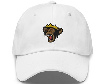 Angry Chimpanzee King Embroidery Dad Hat, Chimp Monkey Lover Gift, Funny Monkey Gifts Dad Cap, Wildlife Animal Gift Hats - Multiple Colors