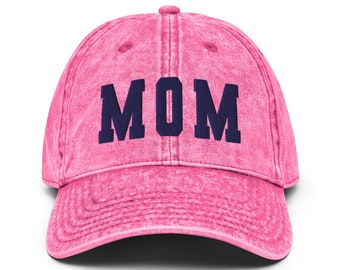 Mom Embroidered Dad Hat Cap, Pregnancy Baby Announcement Gift Mom to Be, Handmade Washed Out Vintage Cotton Twill Cap Mother's Day Gift Cap