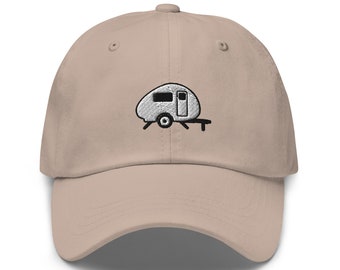 Teardrop Trailer Dad Hat, Teardrop Camper Hat, Embroidered Unisex Hat, Handmade Dad Cap, Adjustable Baseball Cap Gift - Multiple Colors