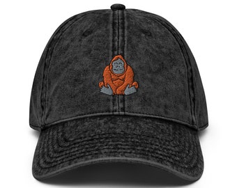 Orangutan Embroiderey Hat, OrangutanLover Gift, Funny Unisex Cap, Adjustable Handmade Embroidered Vintage Cotton Twill Cap - Multiple Colors