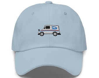 Mail Truck Dad Hat, Handmade Embroidered Cotton Baseball Cap, Postal Delivery Cap, Funny Mail Truck Lovers Gifts Caps - Multiple Colors