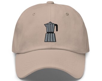 Embroidered Moka Pot Dad Hat: Coffee Lover Gift