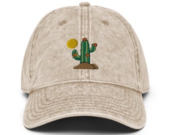 Cactus Embroidered Cap - Cotton Baseball Cap - Summer Baseball Cap - Adjustable Baseball Vintage Cotton Twill Cap Gift - Multiple Colors