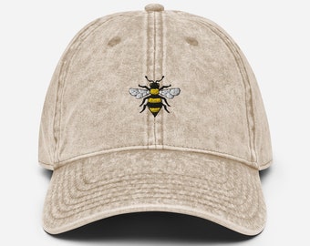 Gorra de sarga de algodón con bordado de abeja: estilo vintage