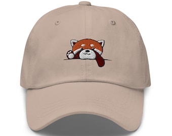 Red Panda Paws Up bordado sombrero de papá regalo para los amantes de los pandas linda gorra de béisbol de panda rojo hecho a mano ajustable papá gorra regalos - múltiples colores