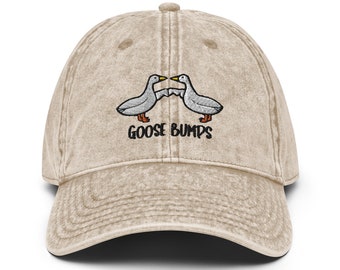 Funny Goose Embroidered Vintage Cotton Twill Cap, Silly Baseball Hat, Humorous Hat, Goose Bumps Hat, Animal Lover Gift Caps -Multiple Colors
