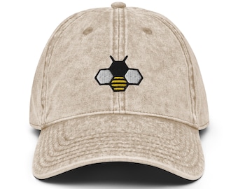 Gorra con icono de abeja bordado: gorra vintage de sarga de algodón