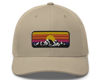 Embroidered Mountain Sunset Trucker Cap - Retro Outdoor Dad Hat
