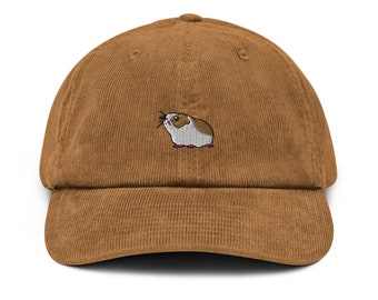 Guinea Pig Corduroy Hat, Guinea Pig Embroidered Corduroy Cap, Guinea Pig Gift Hat, Handmade Embroidered Corduroy Dad Cap-Multiple Colors