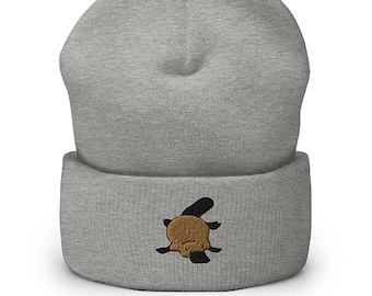 Embroidered Platypus Cuffed Beanie - Wildlife Winter Hat
