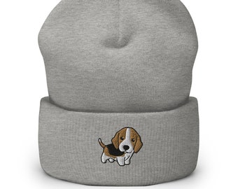 Embroidered Beagle Puppy Cuffed Beanie - Unisex Dog Lover Gift