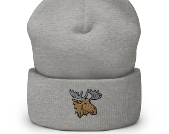 Moose Beanie, Embroidered Unisex Beanie Hat, Womens, Mens Moose