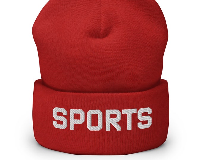 Sports Embroidered Cuffed Beanie, Sports Lovers Gifts Hat, Sports Fan Hat, Knit Beanie Cotton Hat, Classic Sports Show Gift -Multiple Colors