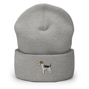 Embroidered Fox Terrier Beanie: Unisex Cuffed Acrylic Hat