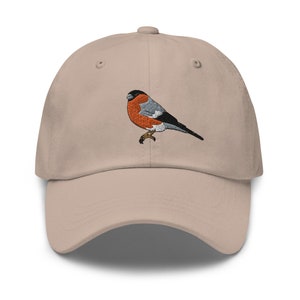 Bullfinch Bird Embroidery Dad Hat, Bird Gift Cap,Nature Wildlife Gift, Handmade Embroidered Dad Cap, Adjustable Baseball Hat-Multiple Colors