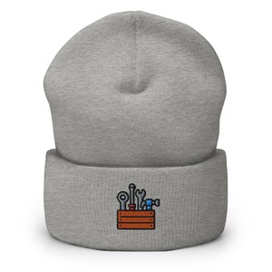 Toolbox Embroidered Beanie, Cool Birthday Gift For Dad Hat, Handmade Cuffed Knit Unisex Slouchy Adult Winter Hat Cap Gift - Multiple Colors