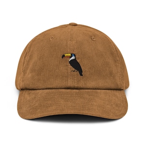 Toucan Corduroy Hat, Toucan Embroidered Corduroy Cap, Toucan Gifts Corduroy Hat, Handmade Embroidered Corduroy Dad Cap-Multiple Colors