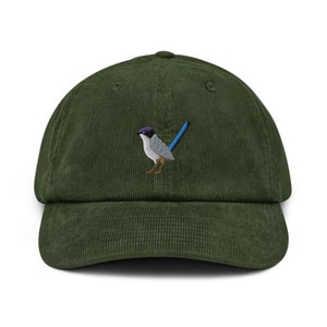 The Fairywren Corduroy Hat, Fairywren Embroidered Corduroy Cap, Fairywren Gifts, Handmade Embroidered Corduroy Dad Cap-Multiple Colors