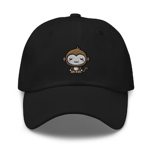 Cute Monkey Meditation Embroidered Dad Hat, Monkey Baseball Dad Cap, Monkey Lovers Gift Handmade Adjustable Dad Caps Gifts - Multiple Colors