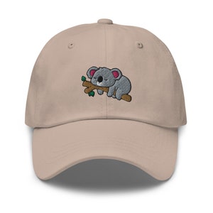 Koala Sleeping on The Tree Hat, Koala Lover Gift, Koala Cartoon Character Embroidered Dad Hat, Adjustable Baseball Cap Gift -Multiple Colors