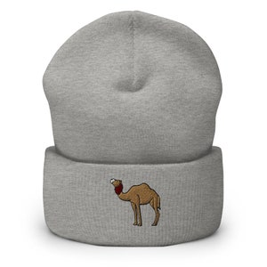 Camel Embroidered Beanie, Camel Lover Gifts Beanie, Handmade Cuffed Knit Unisex Slouchy Adult Winter Hat Cap Gift - Multiple Colors