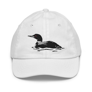 Embroidered Loon Bird Youth Baseball Cap: Adjustable Kids Gift