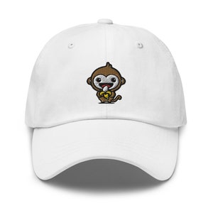Cute Monkey Eating Banana Embroidered Dad Hat, Monkey Baseball Dad Cap Monkey Lover Gift Handmade Adjustable Dad Cap Gifts - Multiple Colors
