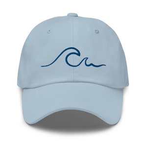 Embroidered Beach Wave Baseball Cap: Ocean Blue Cotton Twill