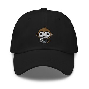 Cute Monkey Two Fingers Victory Embroidered Dad Hat, Monkey Lover Gift Baseball Dad Hat, Handmade Adjustable Dad Cap Gifts - Multiple Colors