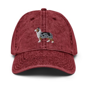 Embroidered Merle Australian Shepherd Cap: Vintage Cotton Twill