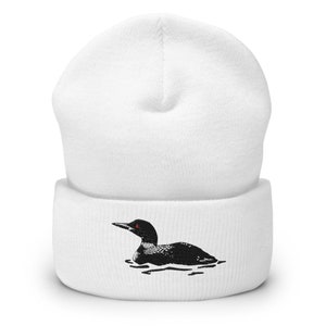 Embroidered Loon Bird Beanie: Unisex Birdwatcher Gift