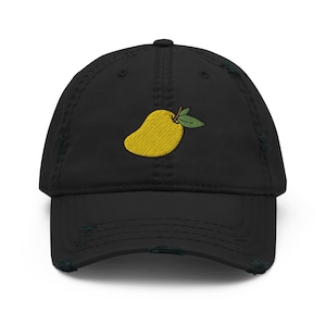 Mango Fruit Embroidered Unisex Distressed Dad Hat, Mango Lover Gift  Cap, Exotic Fruit Lover, Handmade Adjustable Cap Gift - Multiple Colors