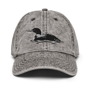 LOON BIRD HAT, Embroidered Men Women Wildlife Baseball Cap, Birds Lover Gift, Mom Dad Lake Hat, Handmade Adjustable Vintage Cotton Twill Cap