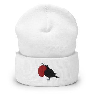Frigate Bird Embroidered Cuffed Beanie, Gift For Birdwatcher, Handmade Cuffed Knit Unisex Slouchy Adult Winter Hats Gifts - Multiple Colors