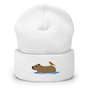 Cute Capybara Embroidered Hat, Capybara Lover Gift, Funny Capybara Gift Hat, Handmade Embroidered Cuffed Beanie Hat Gift - Multiple Colors