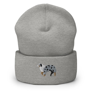 Embroidered Merle Australian Shepherd Beanie: Cuffed Aussie Hat