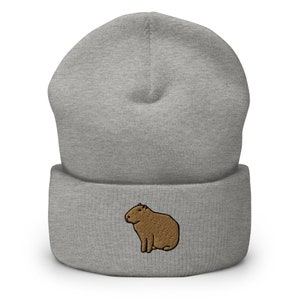 Capybara Embroidered Beanie, Capybara Lover Gift, Funny Capybara Gift Hat, Handmade Cuffed Knit Unisex Slouchy Adult Winter Hat Cap Gift