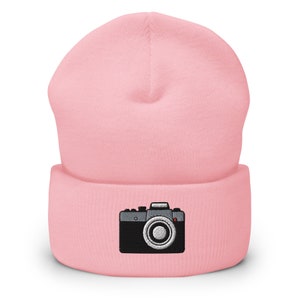 Digital Camera Embroidered Cuffed Beanie, Photography Lover Gift Hat, Handmade Cuffed Knit Unisex Slouchy Adult Winter Gift -Multiple Colors