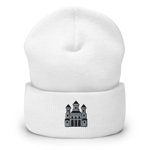Castle Embroidered Beanie, Castle Lover Gifts Beanie, Handmade Cuffed Knit Unisex Slouchy Adult Winter Hat Cap Gift - Multiple Colors
