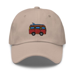 Surf Van Dad Hat, Van Camper Hat, Surf Lover Gift, Embroidered Unisex Hat, Handmade Dad Cap, Adjustable Baseball Cap Gift - Multiple Colors