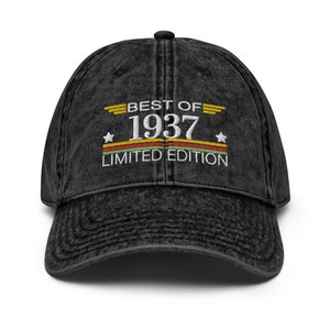 Cappello da papà per l&#39;87° compleanno: berretto in twill di cotone ricamato vintage del 1937