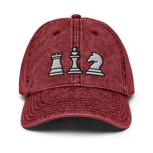 Chess Embroidered Vintage Cotton Twill Cap, Cute Gift for Chess Player, Unisex Dad Hat, Ches Pieces Embroidered Hat, Gifts For Chess Lovers