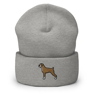 Embroidered Boxer Dog Beanie: Cuffed Knit Winter Hat